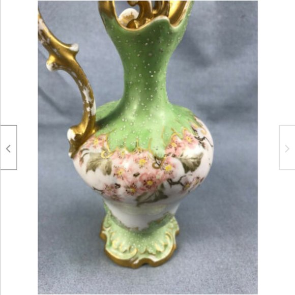 Porcelain Cruet Bottle Green Floral Pattern Gold Antique D&C Limoges France - Picture 10 of 10